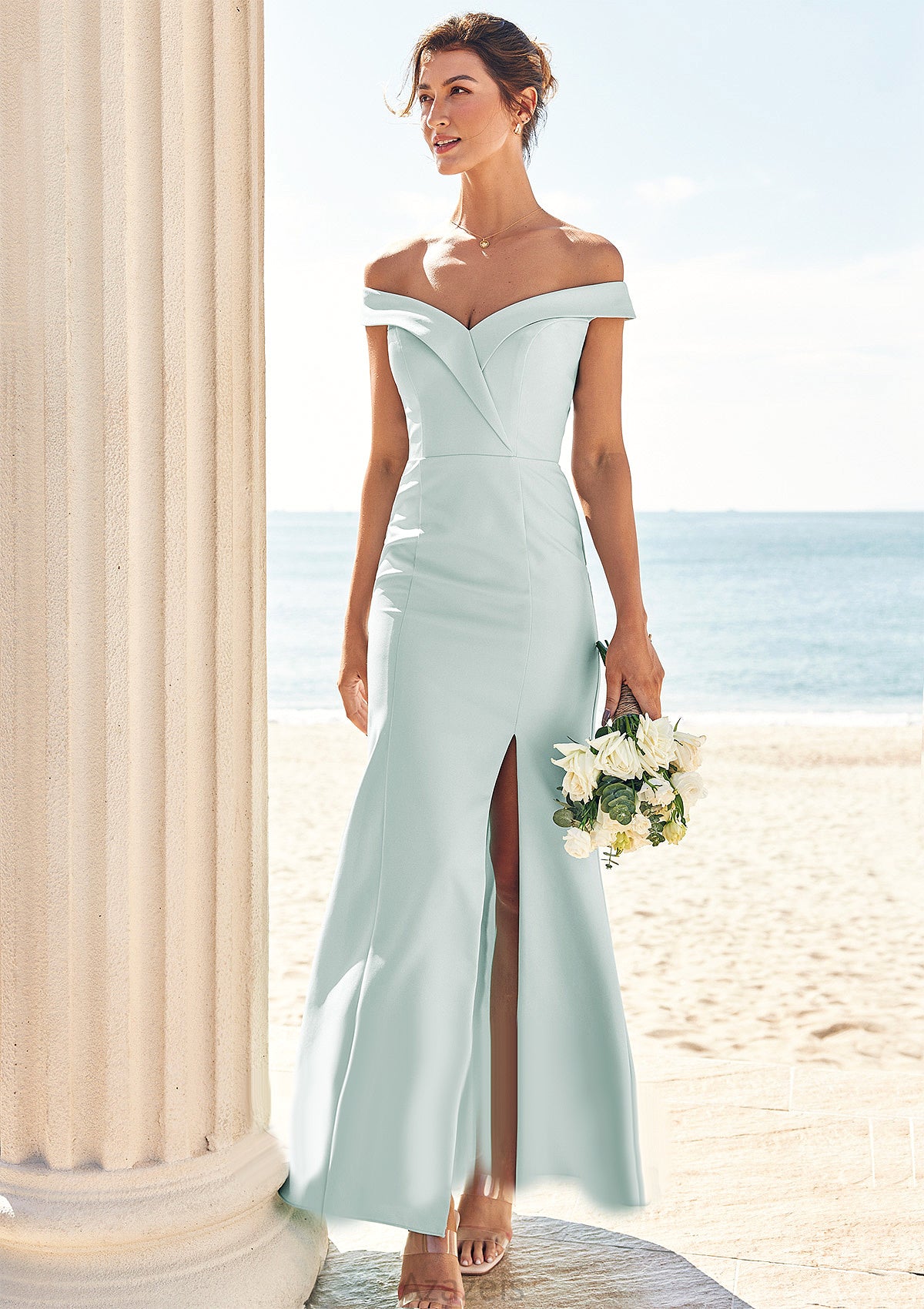 Trumpet/Mermaid Off-the-Shoulder Sleeveless Floor-Length Stretch Crepe Bridesmaid Dresses with Split Mareli DFP0025274