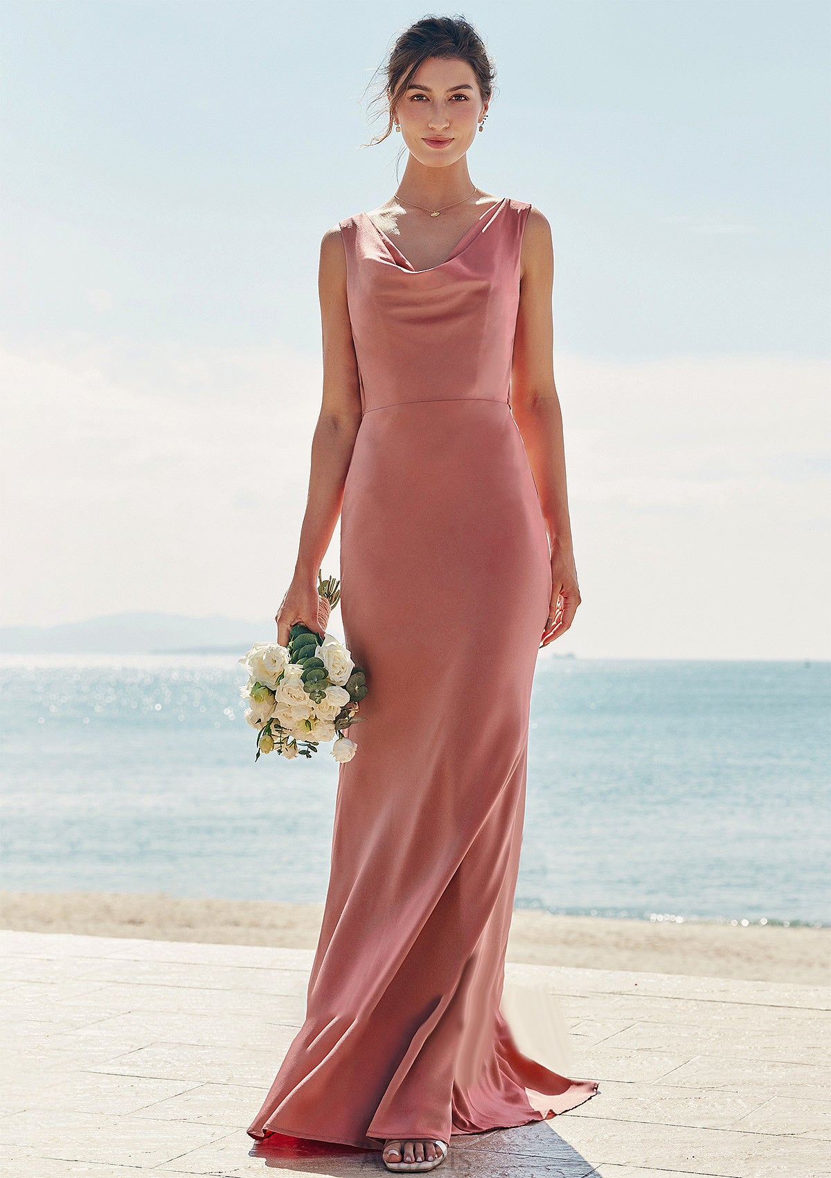 Trumpet/Mermaid Cowl Neck Sleeveless Floor-Length Stretch Satin Bridesmaid Dresses with Sashes Ryleigh DFP0025281