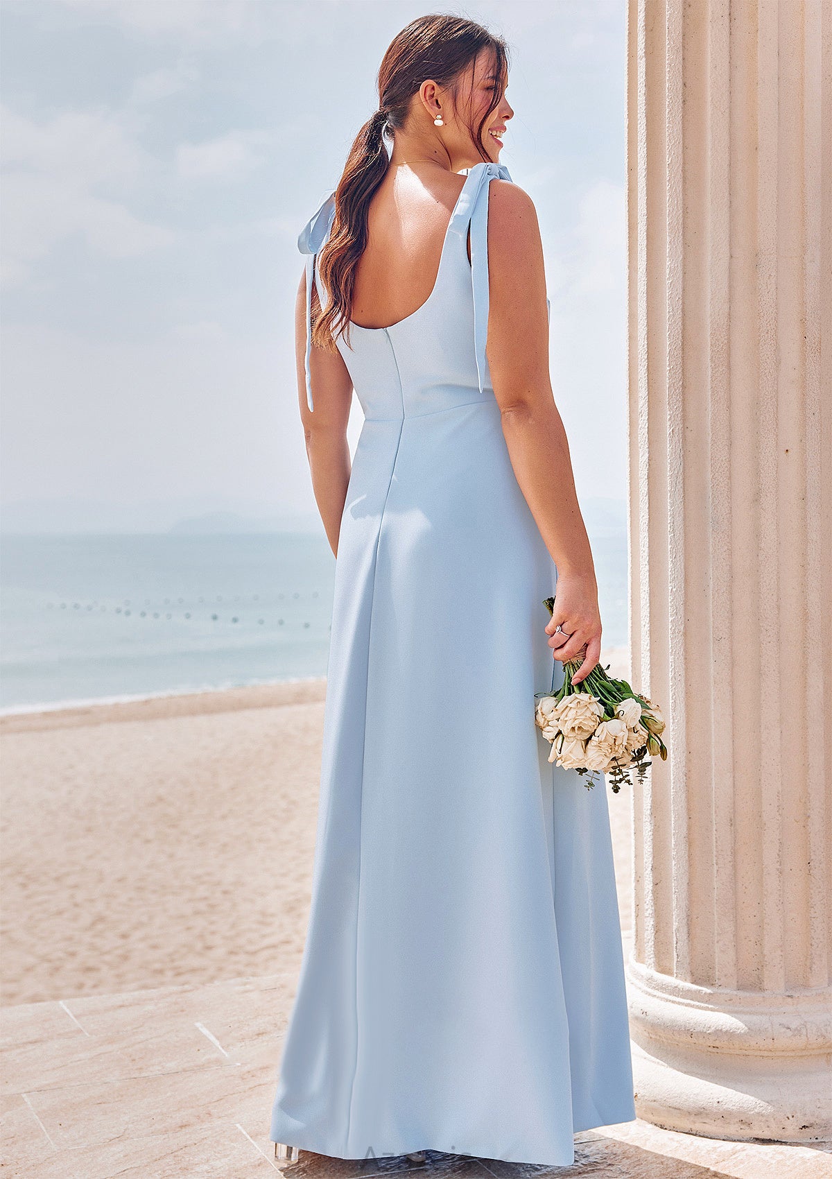 A-line Square Neckline Sleeveless Floor-Length Stretch Crepe Bridesmaid Dresses with Split Anahi DFP0025288