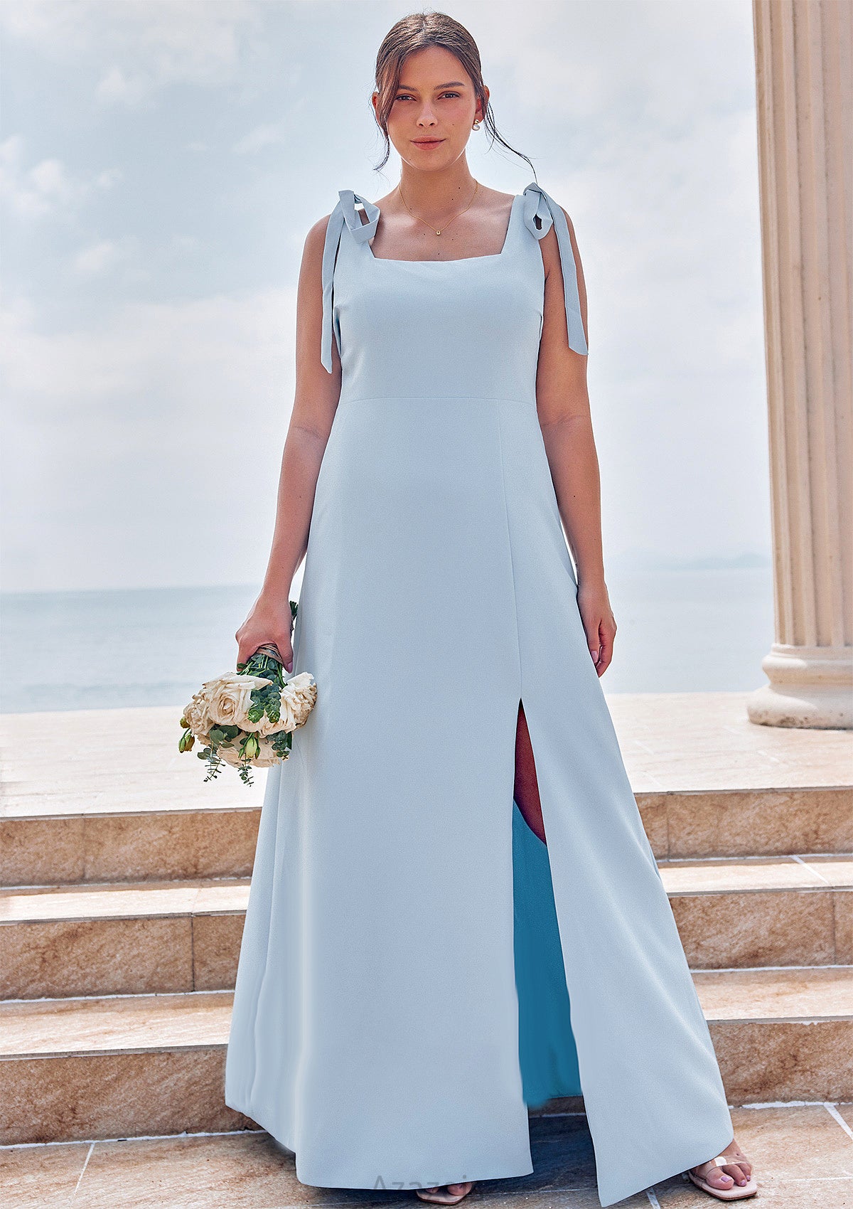 A-line Square Neckline Sleeveless Floor-Length Stretch Crepe Bridesmaid Dresses with Split Anahi DFP0025288