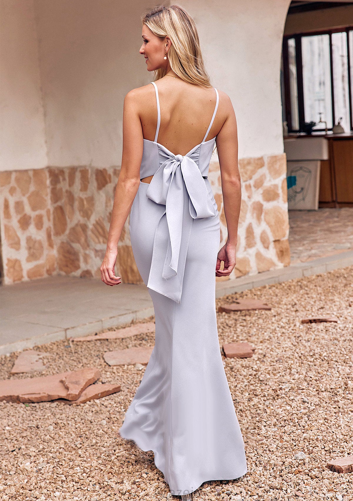 Trumpet/Mermaid Square Neckline Sleeveless Floor-Length Stretch Crepe Bridesmaid Dresses with Bowknot Split Ellie DFP0025300