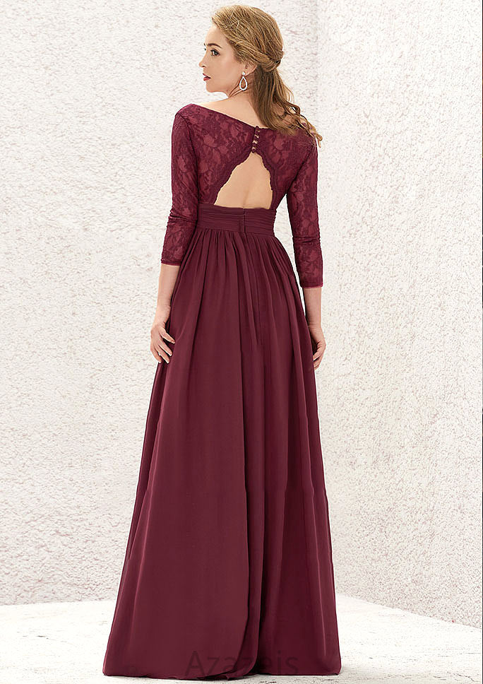 A-line V Neck Full/Long Sleeve Long/Floor-Length Chiffon Bridesmaid Dresses With Lace Split Pleated Andrea DFP0025304