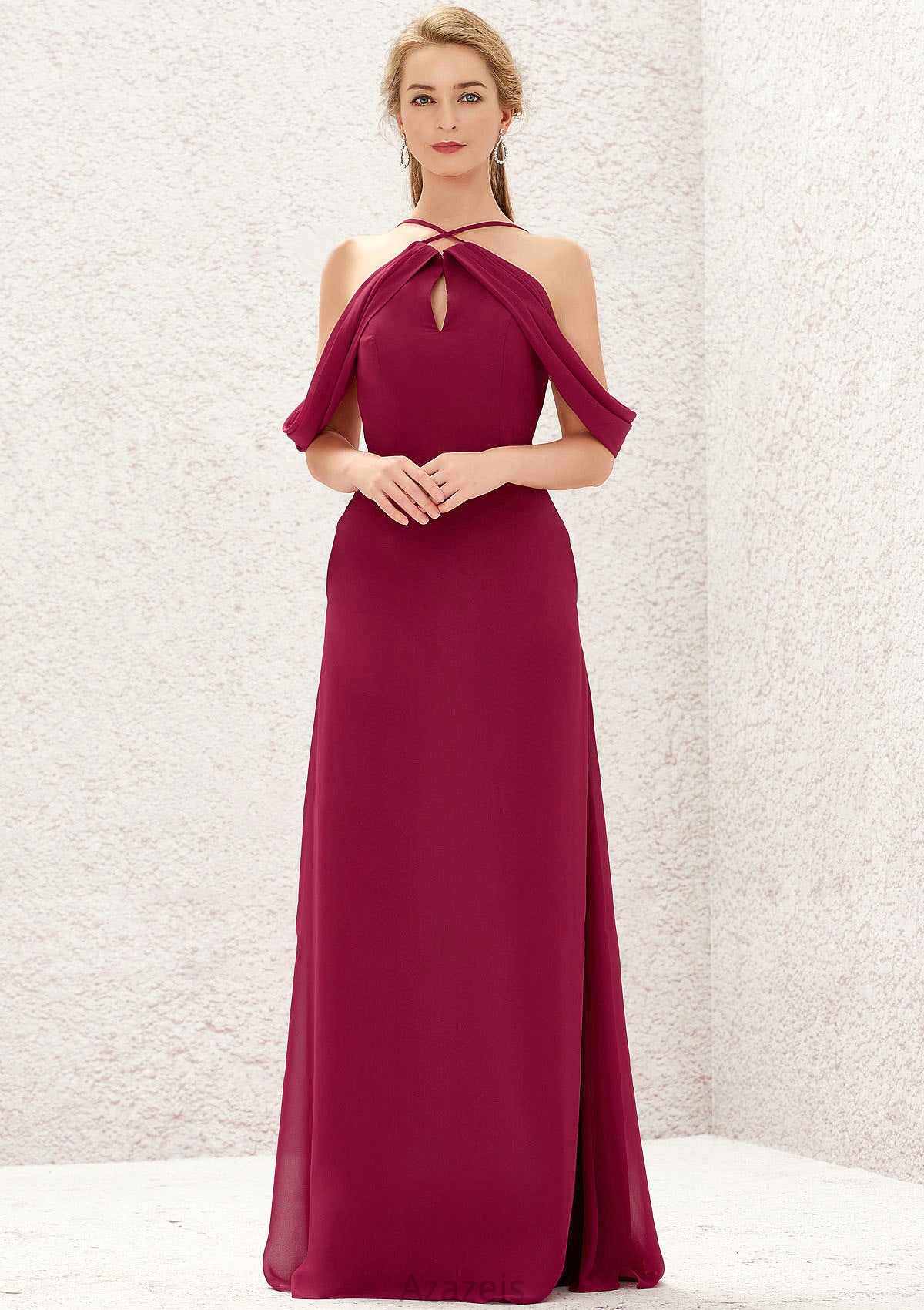 A-line Scalloped Neck Sleeveless Chiffon Long/Floor-Length Bridesmaid Dresses With Pockets Jacey DFP0025310