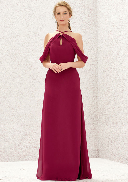 A-line Scalloped Neck Sleeveless Chiffon Long/Floor-Length Bridesmaid Dresses With Pockets Jacey DFP0025310