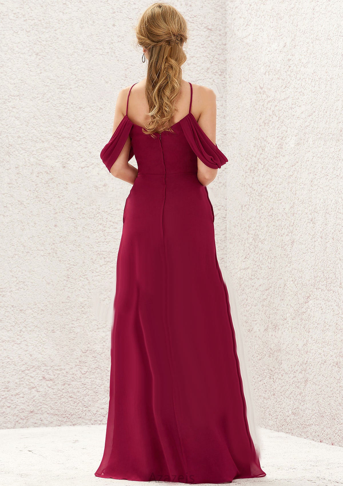 A-line Scalloped Neck Sleeveless Chiffon Long/Floor-Length Bridesmaid Dresses With Pockets Jacey DFP0025310