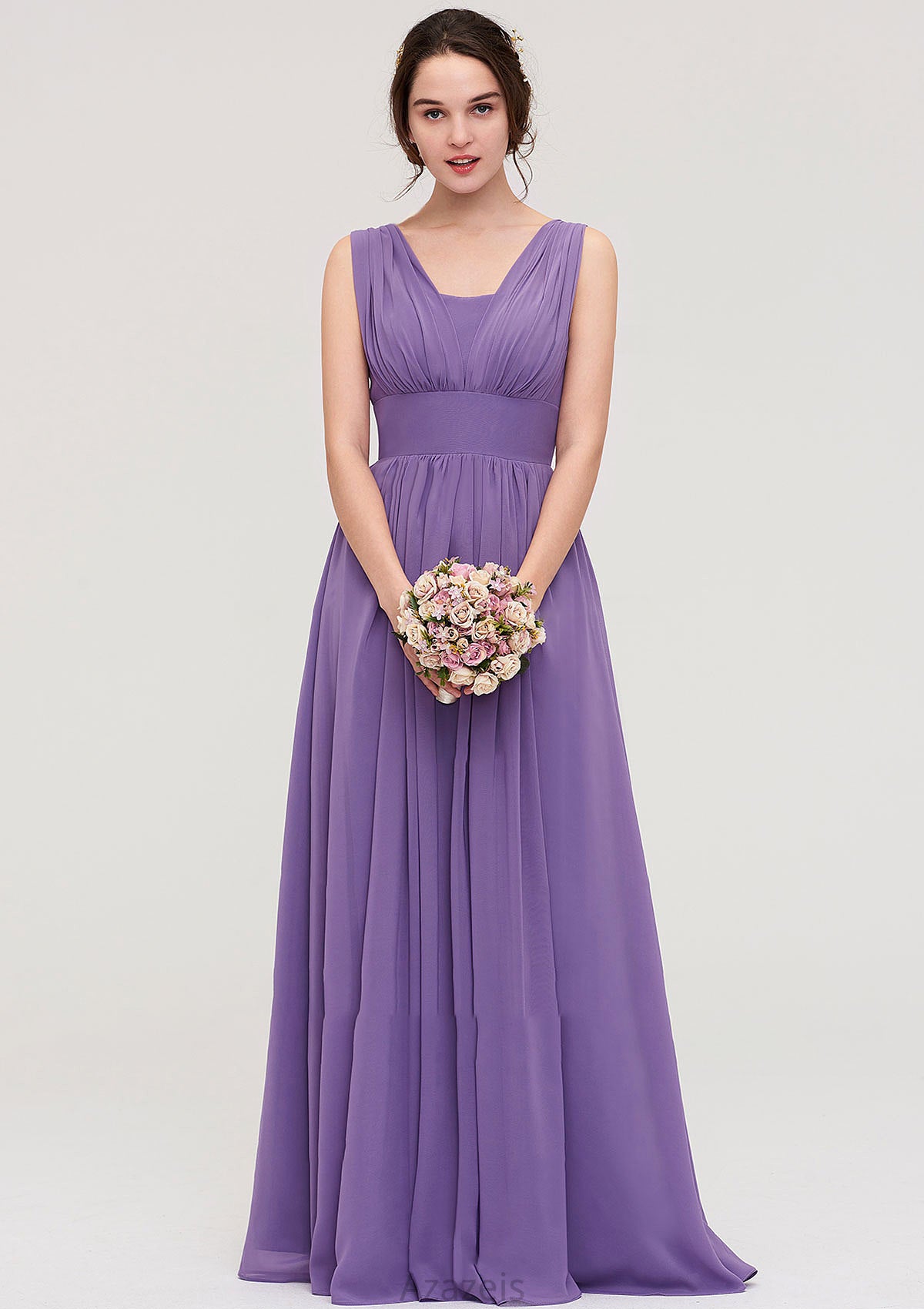 Sleeveless Scalloped Neck Chiffon Long/Floor-Length Bridesmaid Dresseses With Pleated Lesley DFP0025314