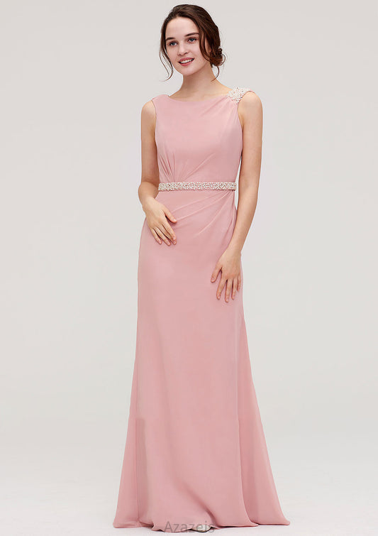 Sleeveless Sheath/Column Long/Floor-Length Chiffon Bridesmaid Dresses With Waistband Beading Noelle DFP0025317