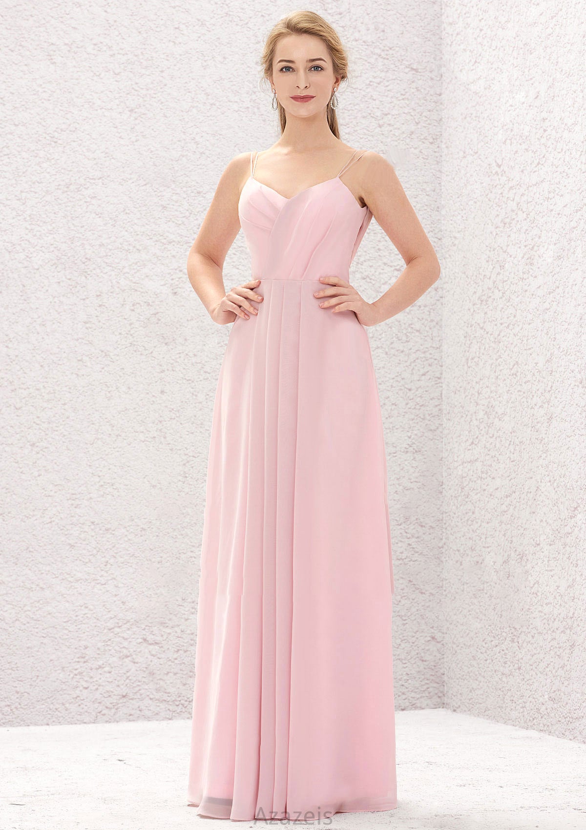 A-line Sweetheart Sleeveless Long/Floor-Length Chiffon Bridesmaid Dresses With Pleated Cara DFP0025335