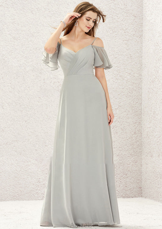 A-line Sweetheart Short Sleeve Long/Floor-Length Chiffon Bridesmaid Dresses With Pleated Giuliana DFP0025338