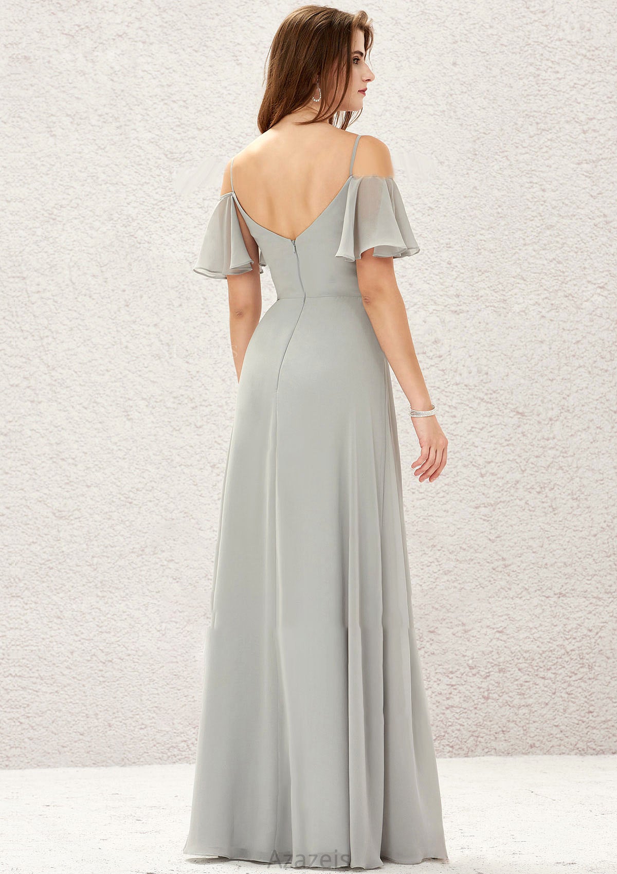 A-line Sweetheart Short Sleeve Long/Floor-Length Chiffon Bridesmaid Dresses With Pleated Giuliana DFP0025338