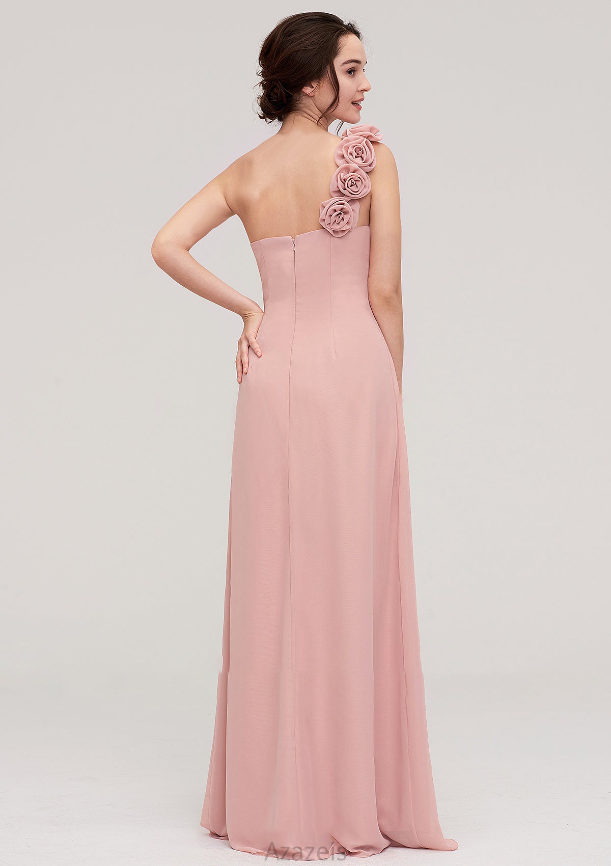 Sleeveless One-Shoulder Long/Floor-Length Chiffon A-line/Princess Bridesmaid Dresses With Pleated Flowers Charlotte DFP0025346