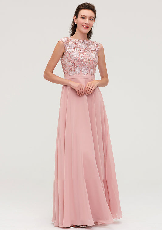 Sleeveless Chiffon A-line/Princess Long/Floor-Length Bridesmaid Dresseses With Sashes Appliqued Gill DFP0025348