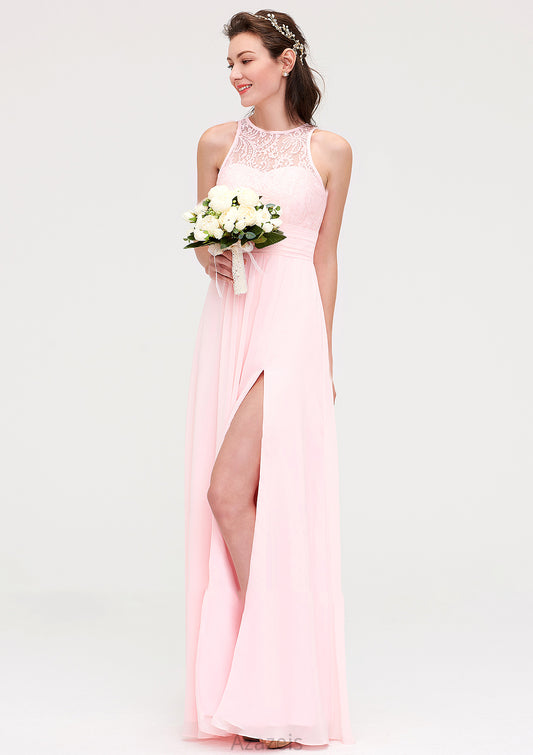 Sleeveless Scoop Neck Chiffon A-line/Princess Long/Floor-Length Bridesmaid Dresseses With Split Lace Jazlyn DFP0025349