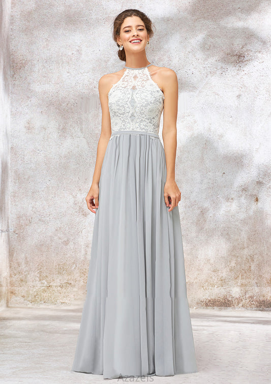 Scoop Neck A-line/Princess Sleeveless Chiffon Long/Floor-Length Bridesmaid Dresses With Lace Katelyn DFP0025350