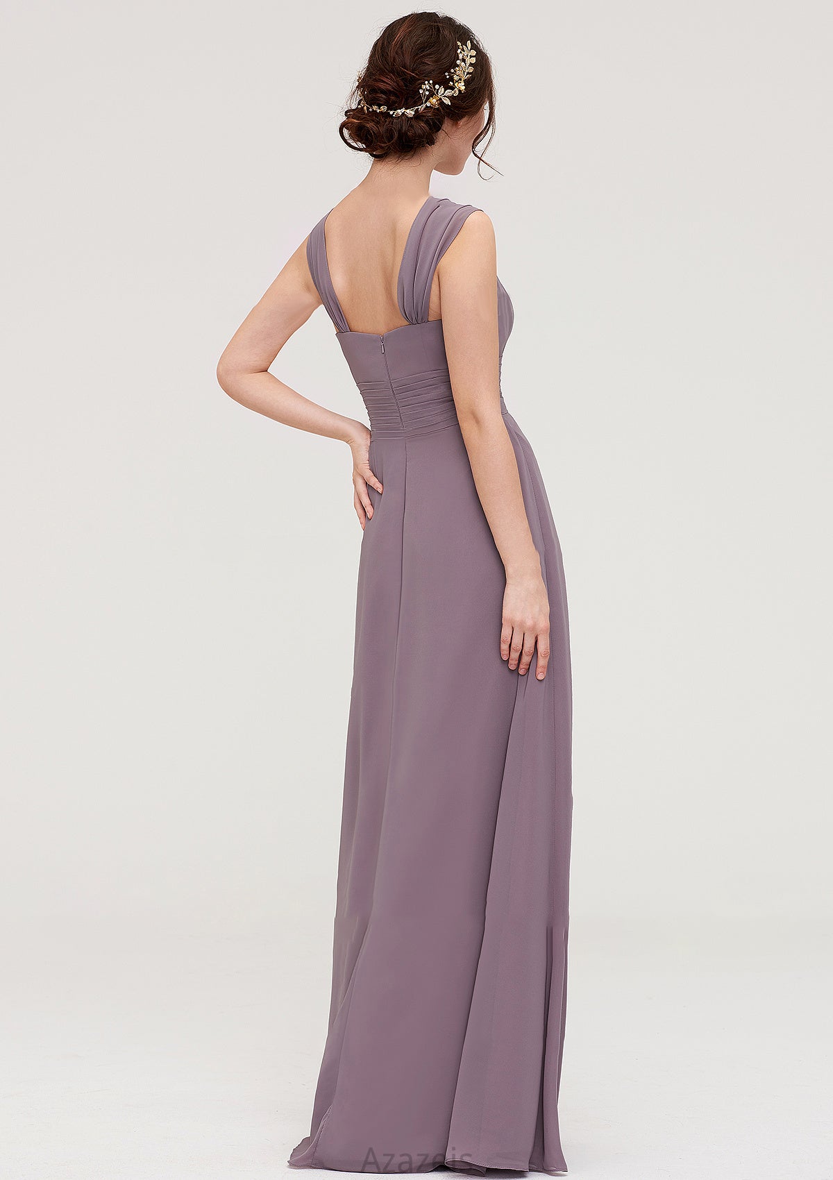 Square Neckline Sleeveless Chiffon Long/Floor-Length A-line/Princess Bridesmaid Dresses With Pleated Stella DFP0025356