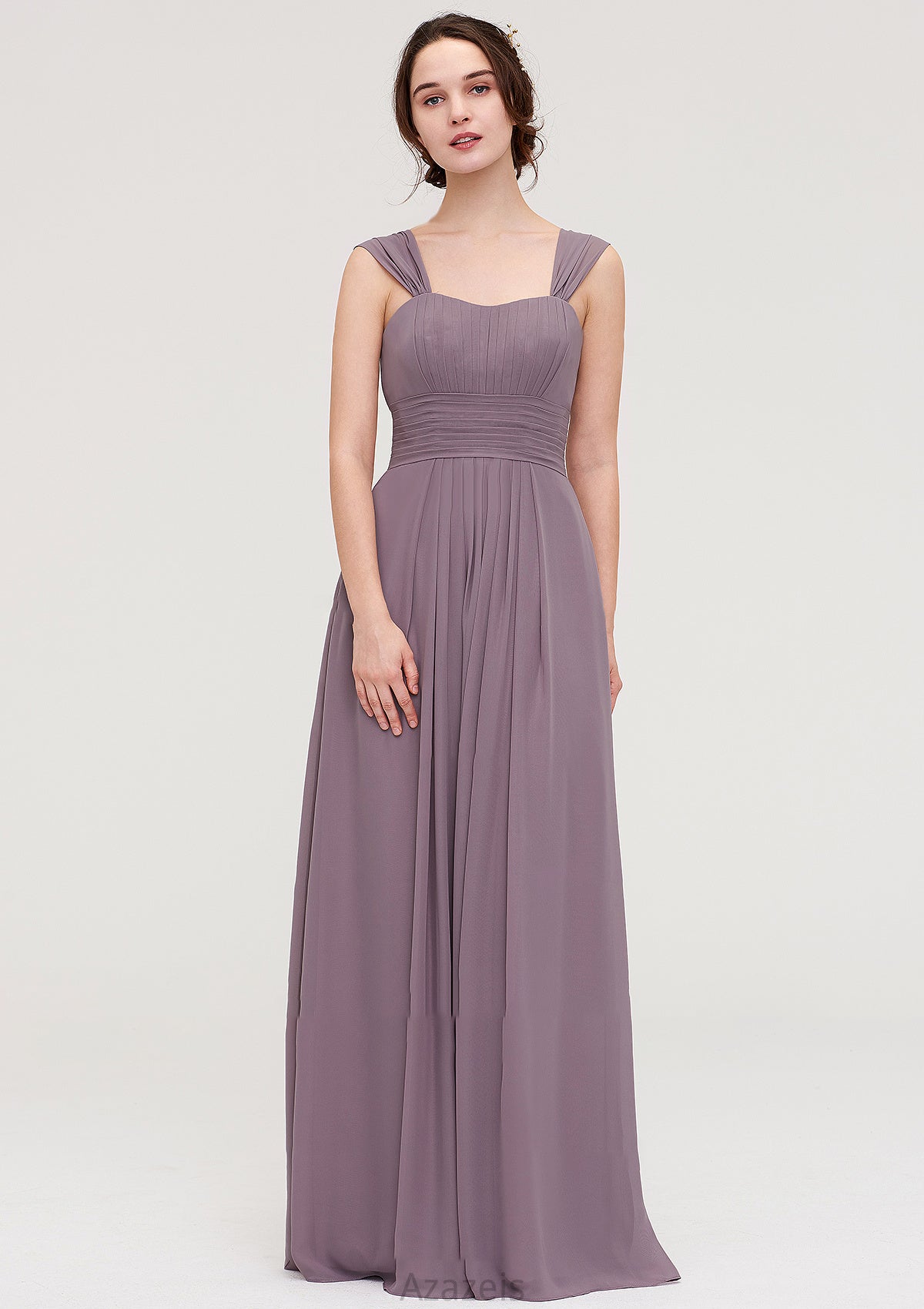 Square Neckline Sleeveless Chiffon Long/Floor-Length A-line/Princess Bridesmaid Dresses With Pleated Stella DFP0025356