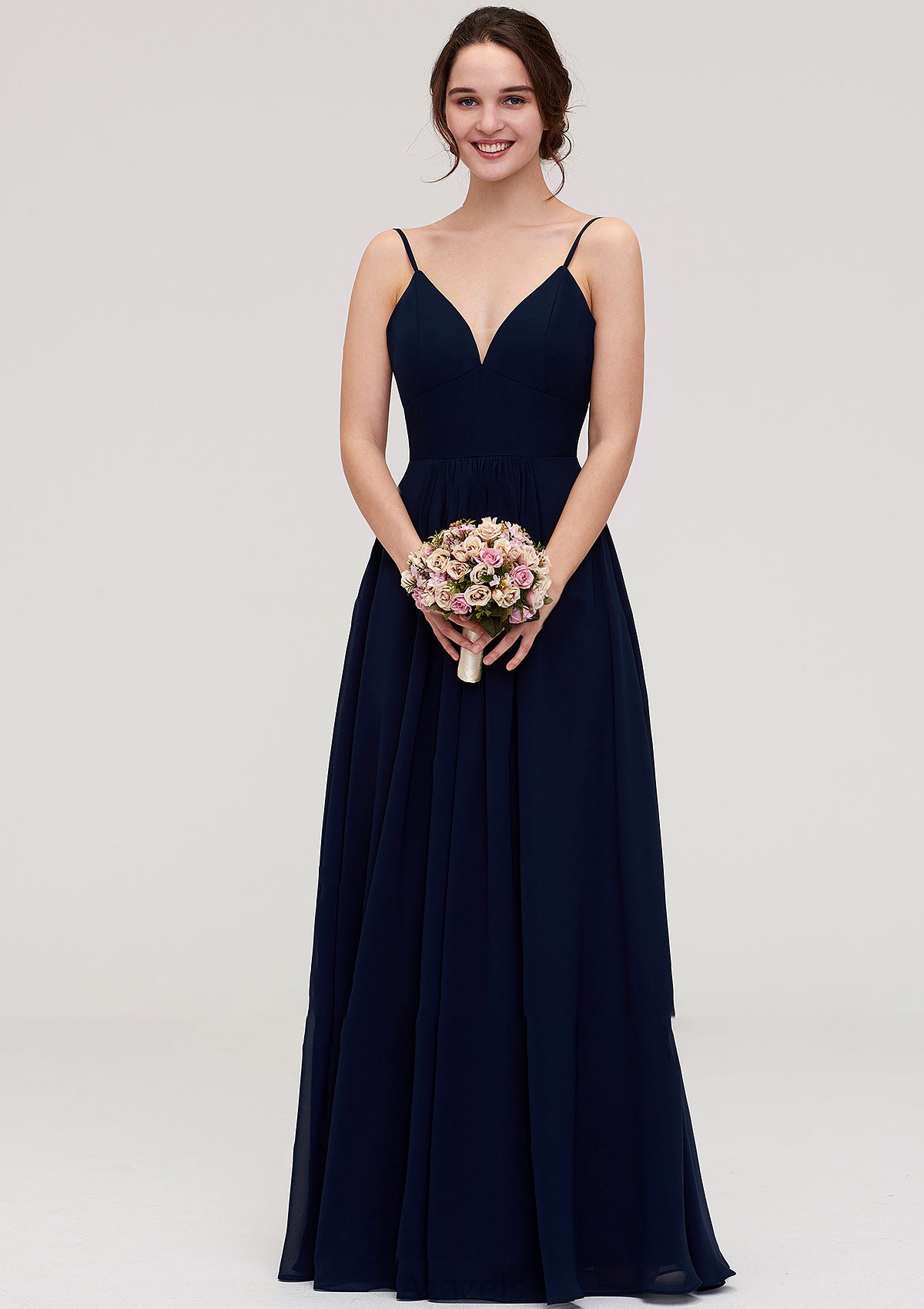 Sleeveless V Neck A-line/Princess Chiffon Long/Floor-Length Bridesmaid Dresseses With Pleated Annabel DFP0025357