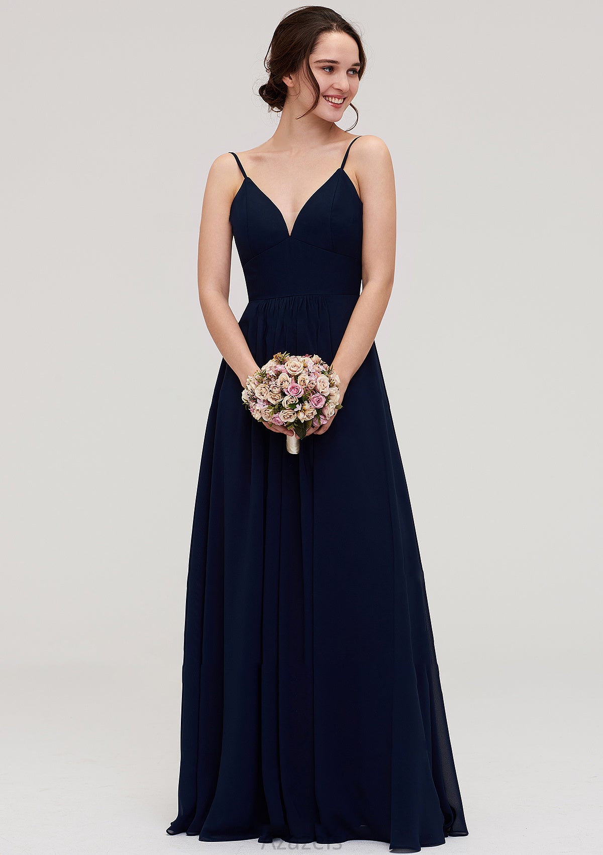 Sleeveless V Neck A-line/Princess Chiffon Long/Floor-Length Bridesmaid Dresseses With Pleated Annabel DFP0025357