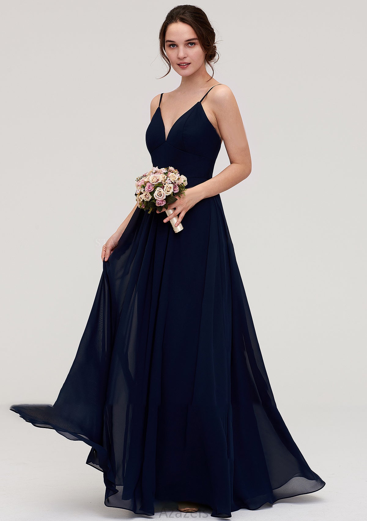 Sleeveless V Neck A-line/Princess Chiffon Long/Floor-Length Bridesmaid Dresseses With Pleated Annabel DFP0025357