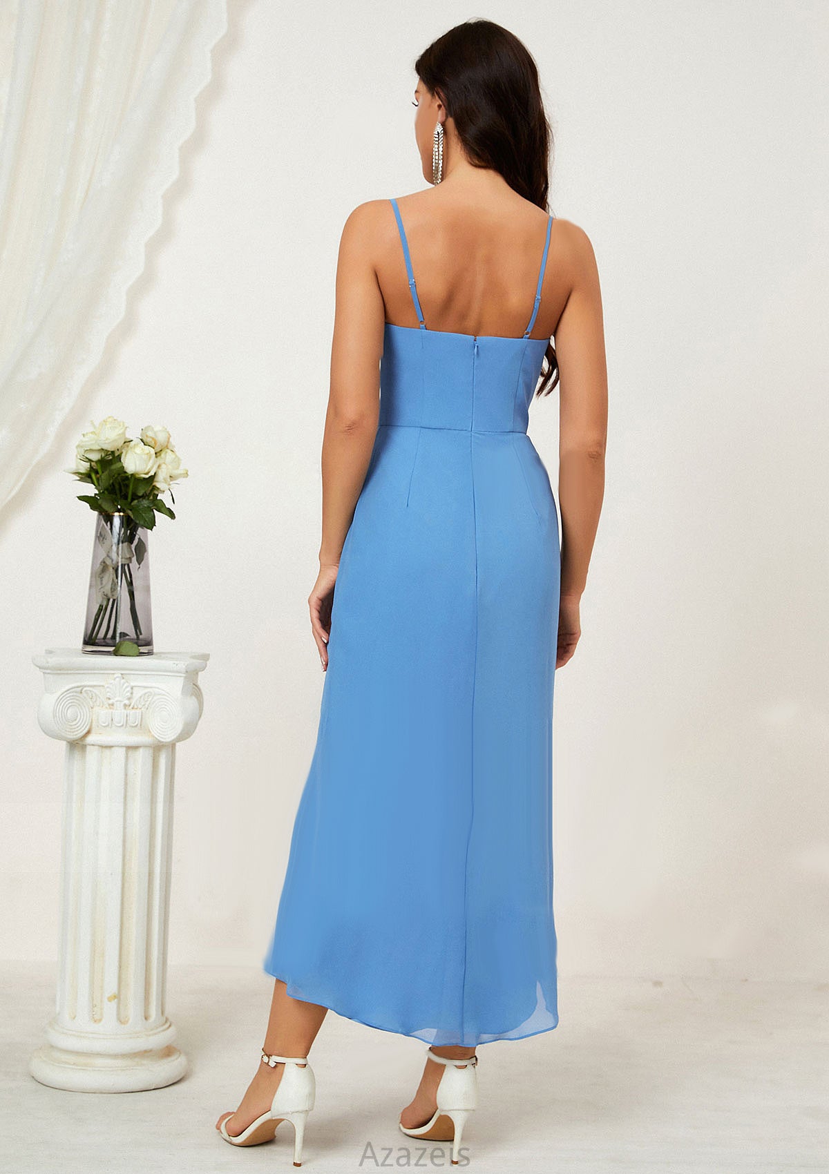 Sheath/Column Sweetheart Sleeveless Chiffon Asymmetrical Bridesmaid Dresses With Pleated Split Alyssa DFP0025359