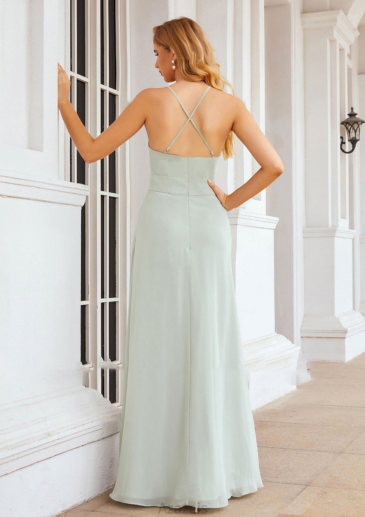 A-line Scoop Neck Sleeveless Long/Floor-Length Chiffon Bridesmaid Dresses With Pleated Pockets Alaina DFP0025378