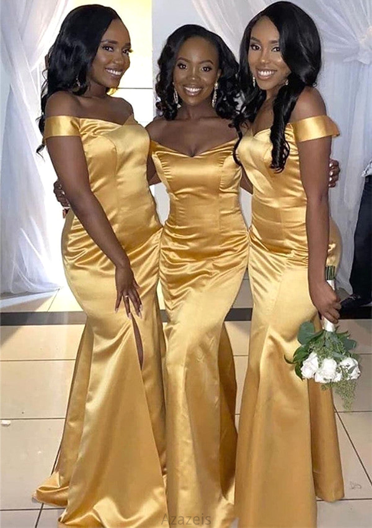 Trumpet/Mermaid Off-the-Shoulder Regular Straps Long/Floor-Length Charmeuse Bridesmaid Dresses With Pleated Split Sasha DFP0025384