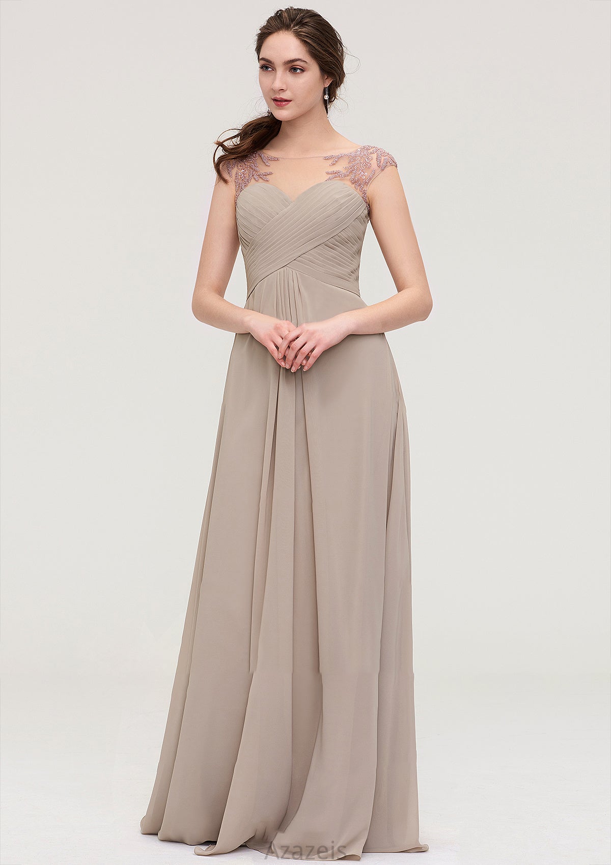 Sleeveless Scoop Neck Long/Floor-Length A-line/Princess Chiffon Bridesmaid Dresses With Pleated Beading -Bridesmaid Dresseses
 Marilyn DFP0025396