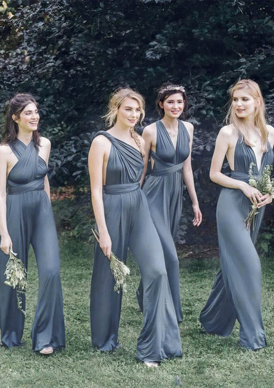 Jumpsuit/Pantsuit Sleeveless Long/Floor-Length Jersey Bridesmaid Dresses With Pleated Bianca DFP0025397