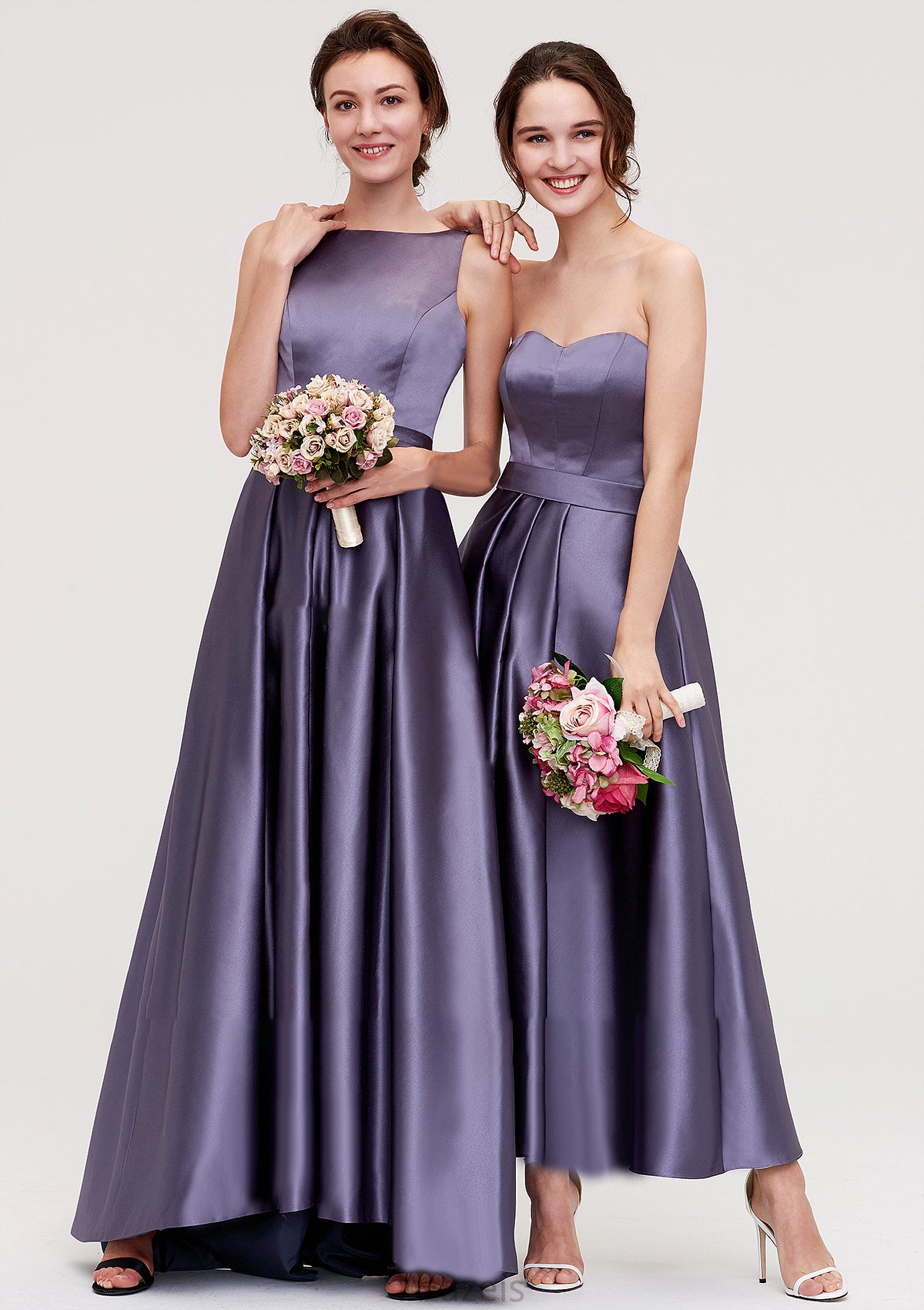 Sweetheart Sleeveless A-line/Princess Satin Ankle-Length Bridesmaid Dresses With Pleated Shannon DFP0025408