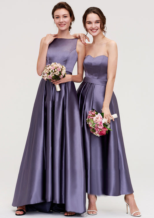 Sweetheart Sleeveless A-line/Princess Satin Ankle-Length Bridesmaid Dresses With Pleated Shannon DFP0025408