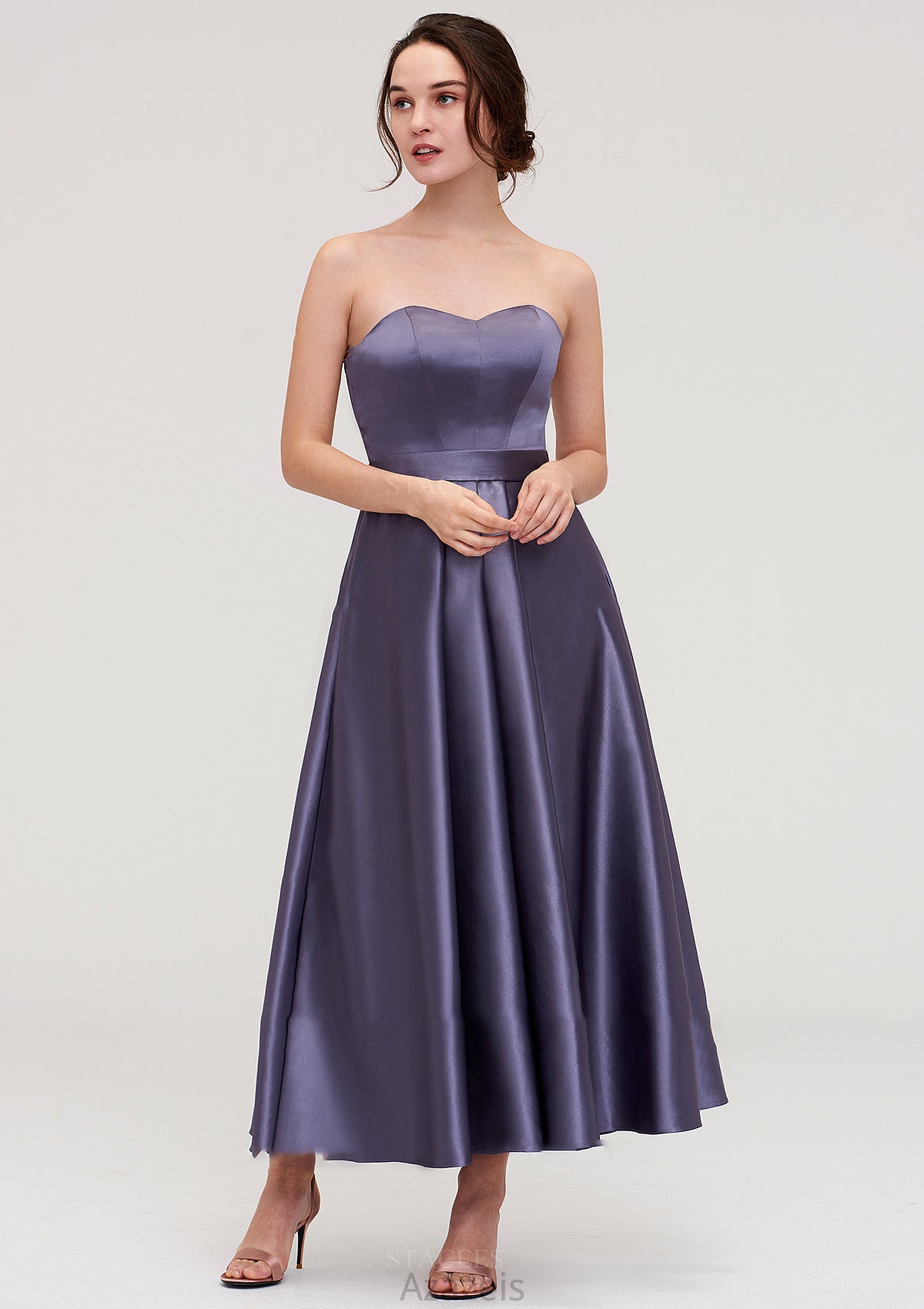 Sweetheart Sleeveless A-line/Princess Satin Ankle-Length Bridesmaid Dresses With Pleated Shannon DFP0025408