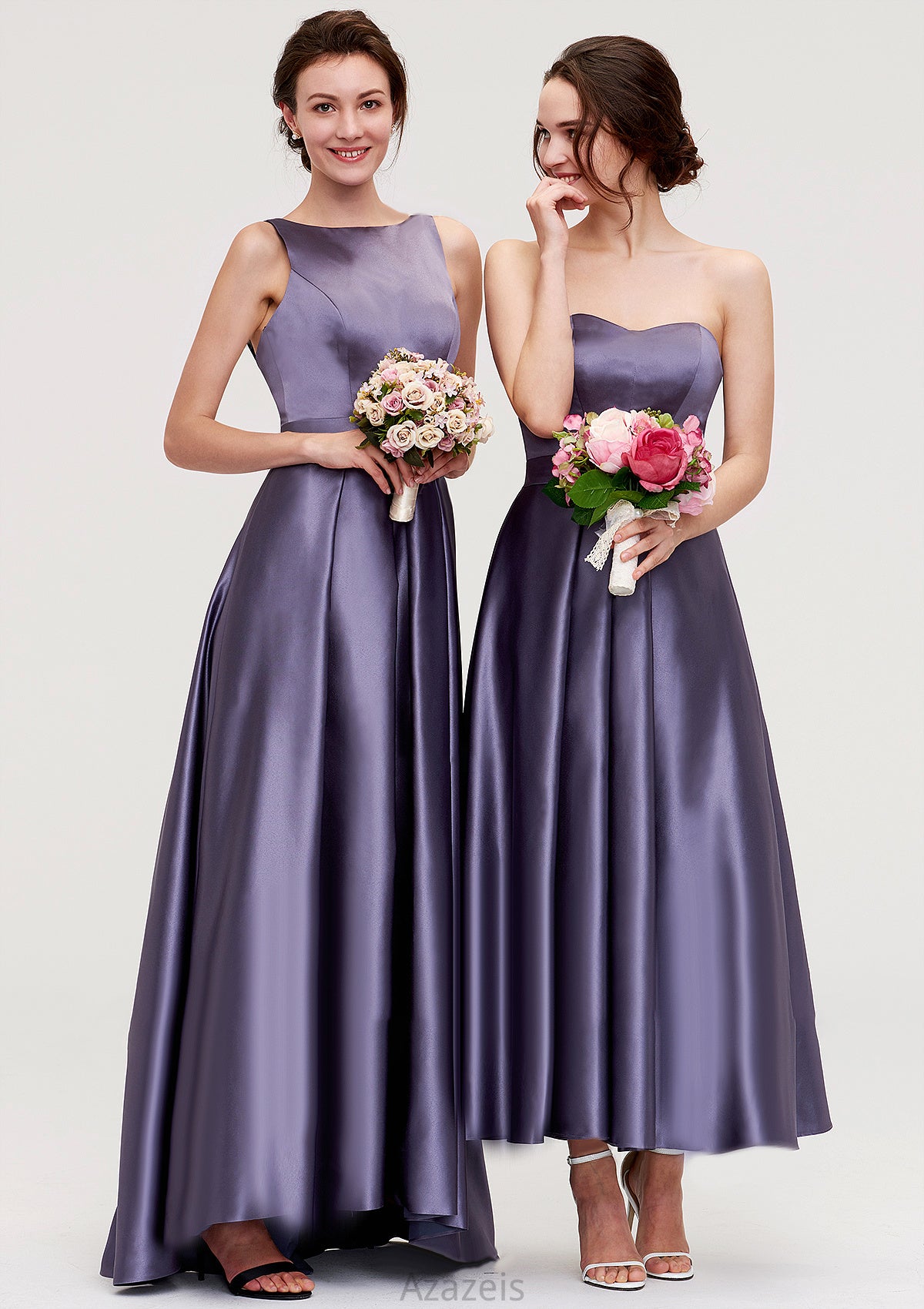 Sleeveless Bateau Ankle-Length Satin A-line/Princess Bridesmaid Dresses With Pleated Bria DFP0025409