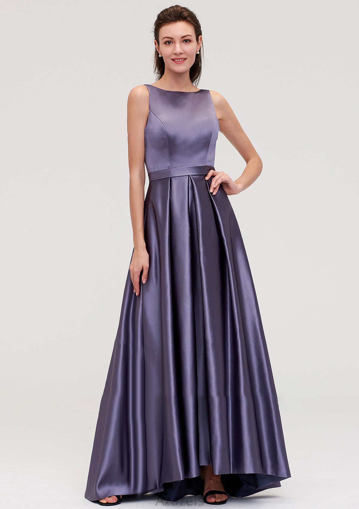 Sleeveless Bateau Ankle-Length Satin A-line/Princess Bridesmaid Dresses With Pleated Bria DFP0025409