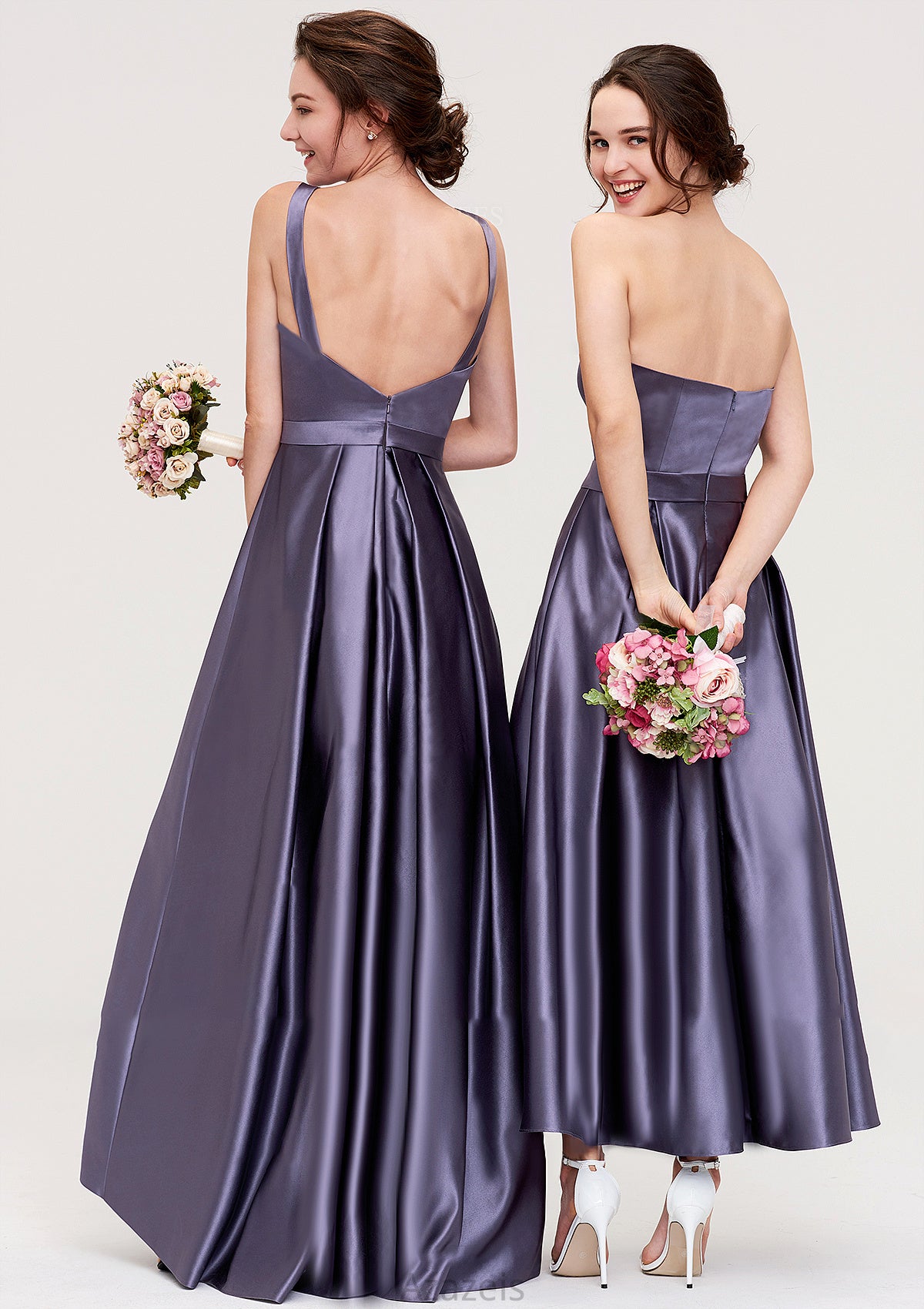 Sleeveless Bateau Ankle-Length Satin A-line/Princess Bridesmaid Dresses With Pleated Bria DFP0025409