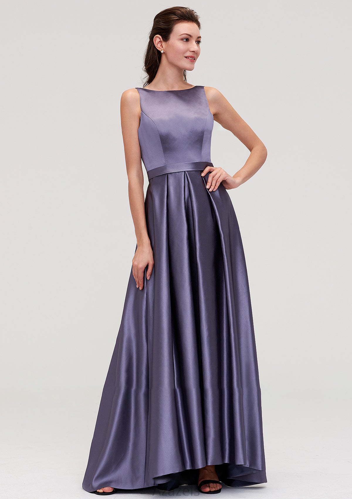 Sleeveless Bateau Ankle-Length Satin A-line/Princess Bridesmaid Dresses With Pleated Bria DFP0025409