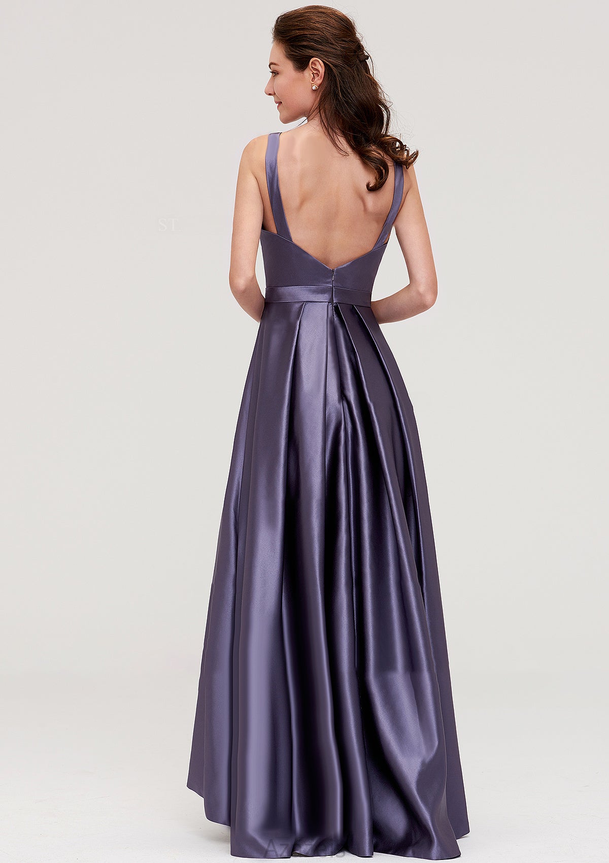 Sleeveless Bateau Ankle-Length Satin A-line/Princess Bridesmaid Dresses With Pleated Bria DFP0025409