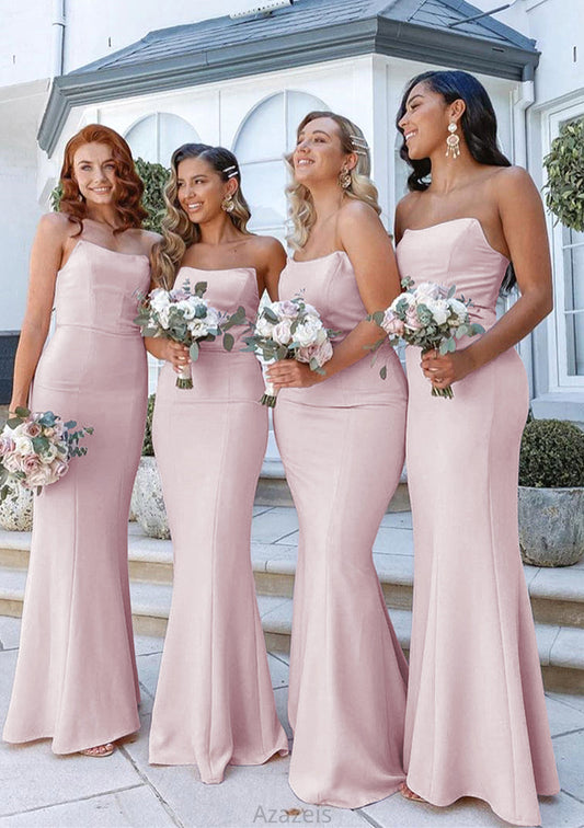 Sheath/Column Square Neckline Sleeveless Long/Floor-Length Elastic Satin Bridesmaid Dresses Mikayla DFP0025411