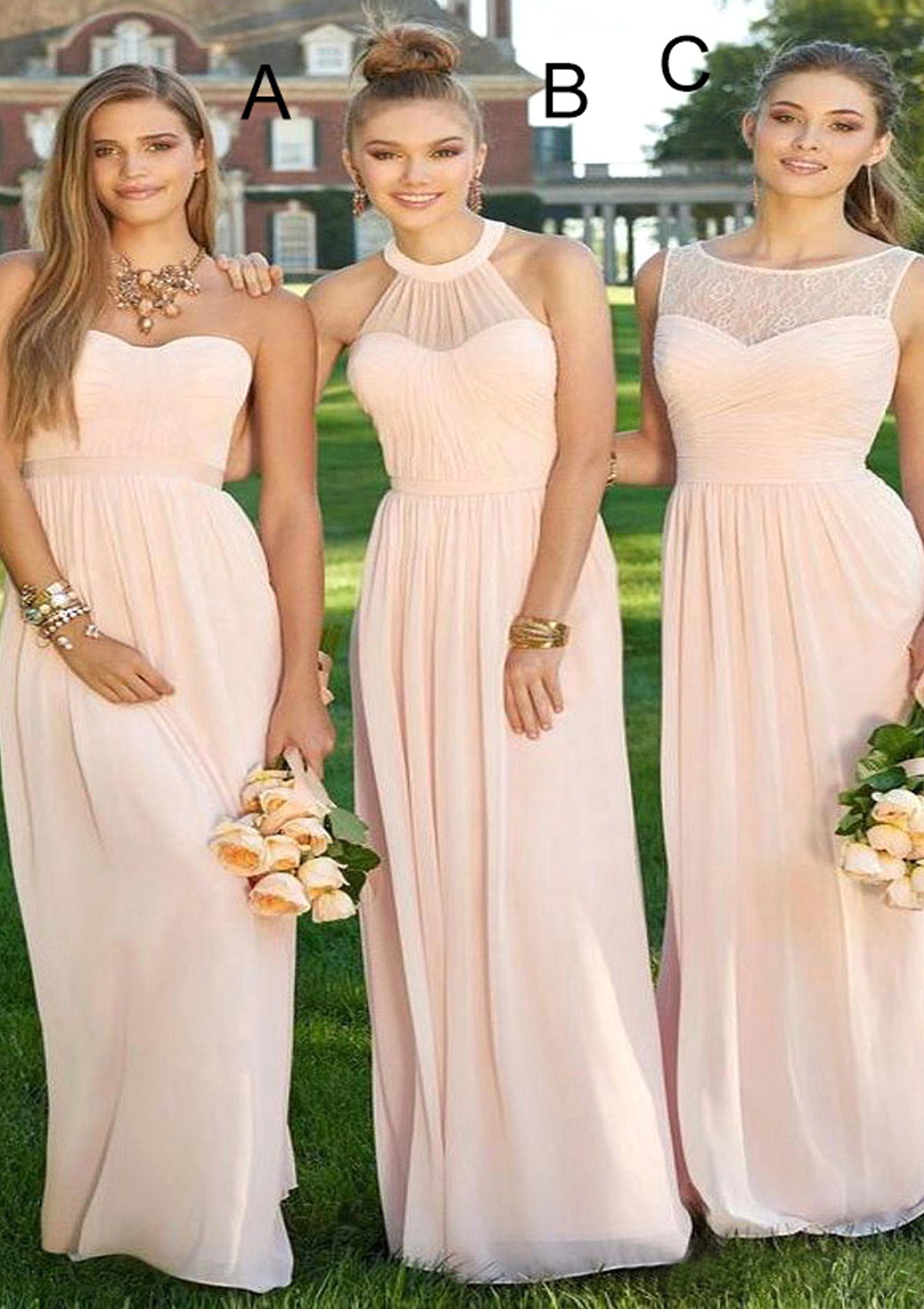 Sweetheart Sleeveless Long/Floor-Length A-Line/Princess Chiffon Bridesmaid Dresses Haleigh DFP0025418