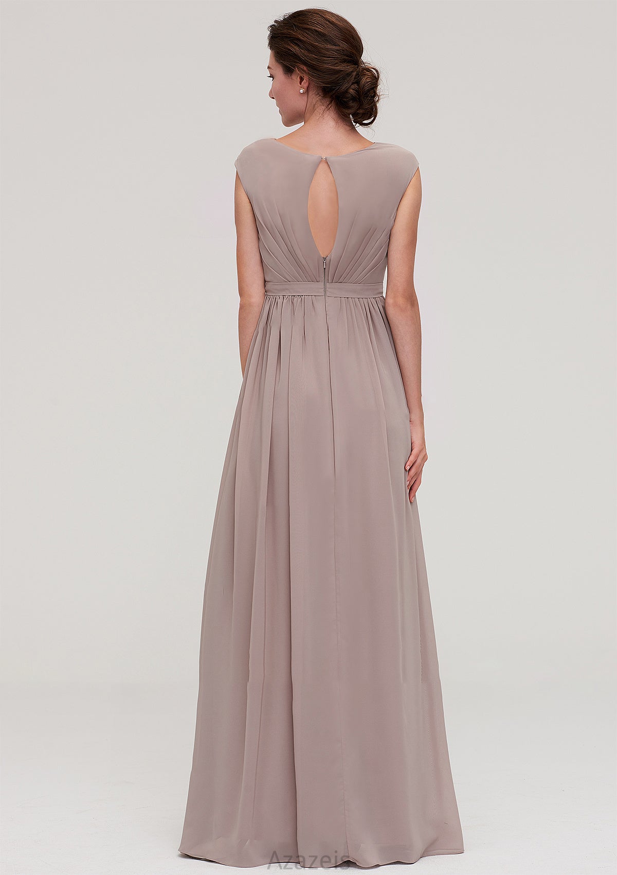 Bateau Sleeveless A-line/Princess Chiffon Long/Floor-Length Bridesmaid Dresses With Pleated Shaniya DFP0025420