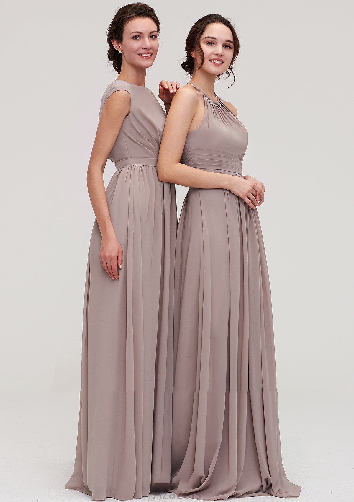 Bateau Sleeveless A-line/Princess Chiffon Long/Floor-Length Bridesmaid Dresses With Pleated Shaniya DFP0025420