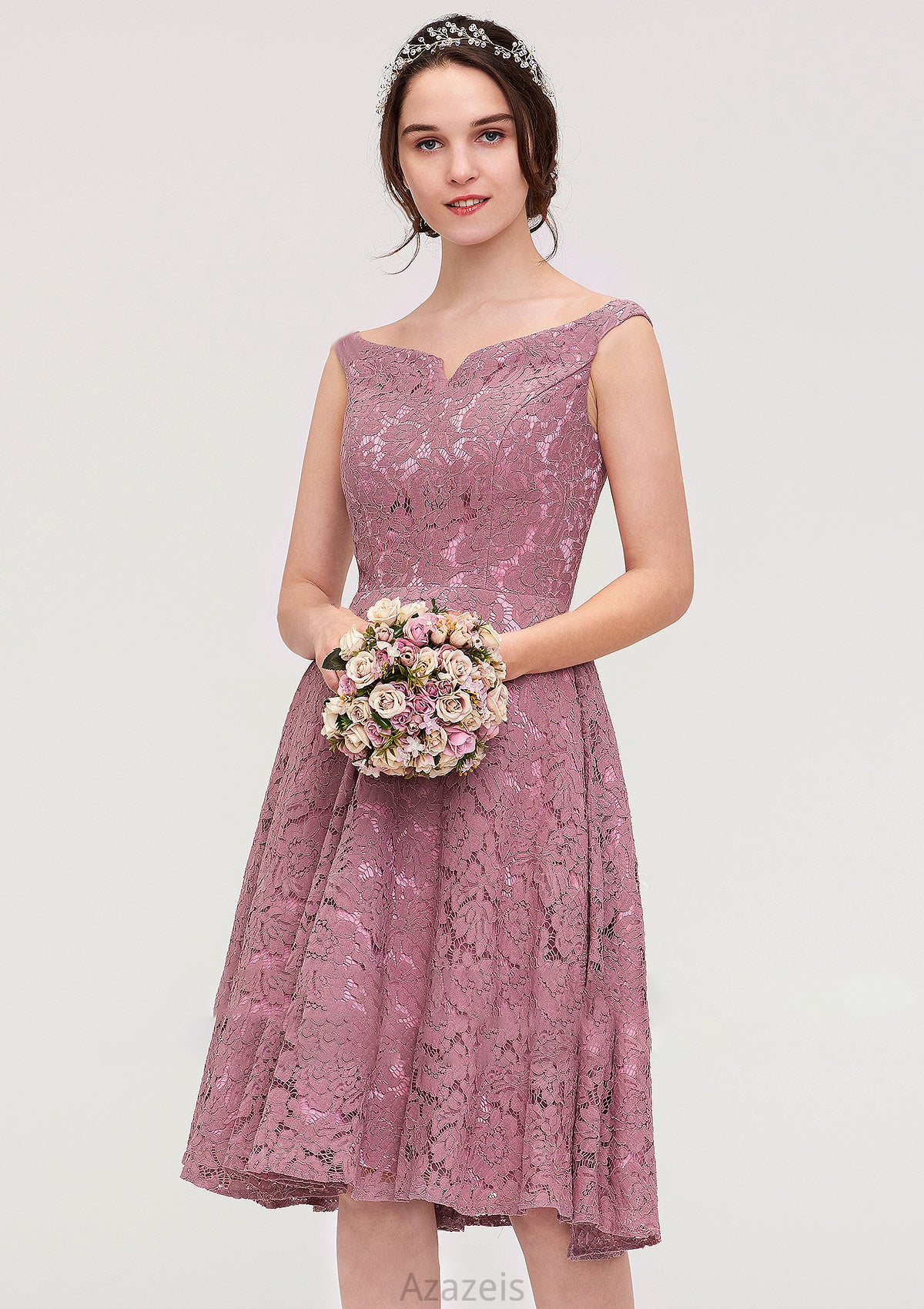 Sweetheart Sleeveless A-line/Princess Lace Knee-Length Bridesmaid Dresses Pru DFP0025421