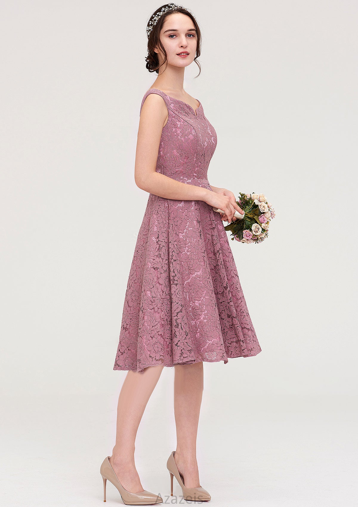 Sweetheart Sleeveless A-line/Princess Lace Knee-Length Bridesmaid Dresses Pru DFP0025421