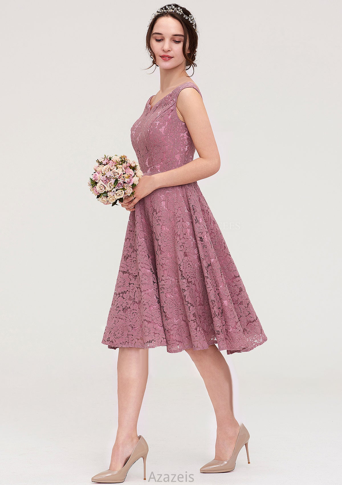 Sweetheart Sleeveless A-line/Princess Lace Knee-Length Bridesmaid Dresses Pru DFP0025421