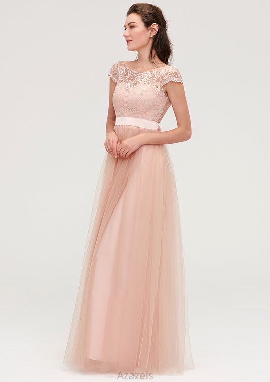 Bateau Sleeveless Tulle A-line/Princess Long/Floor-Length Bridesmaid Dresseses With Sashes Lace Cornelia DFP0025427