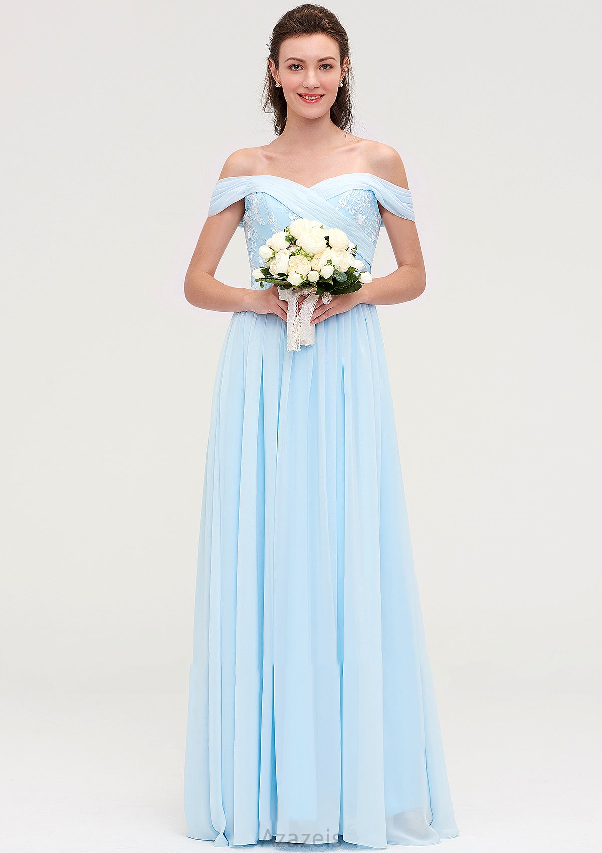 Off-the-Shoulder Sleeveless Chiffon A-line/Princess Long/Floor-Length Bridesmaid Dresseses With Pleated Appliqued Taniya DFP0025431