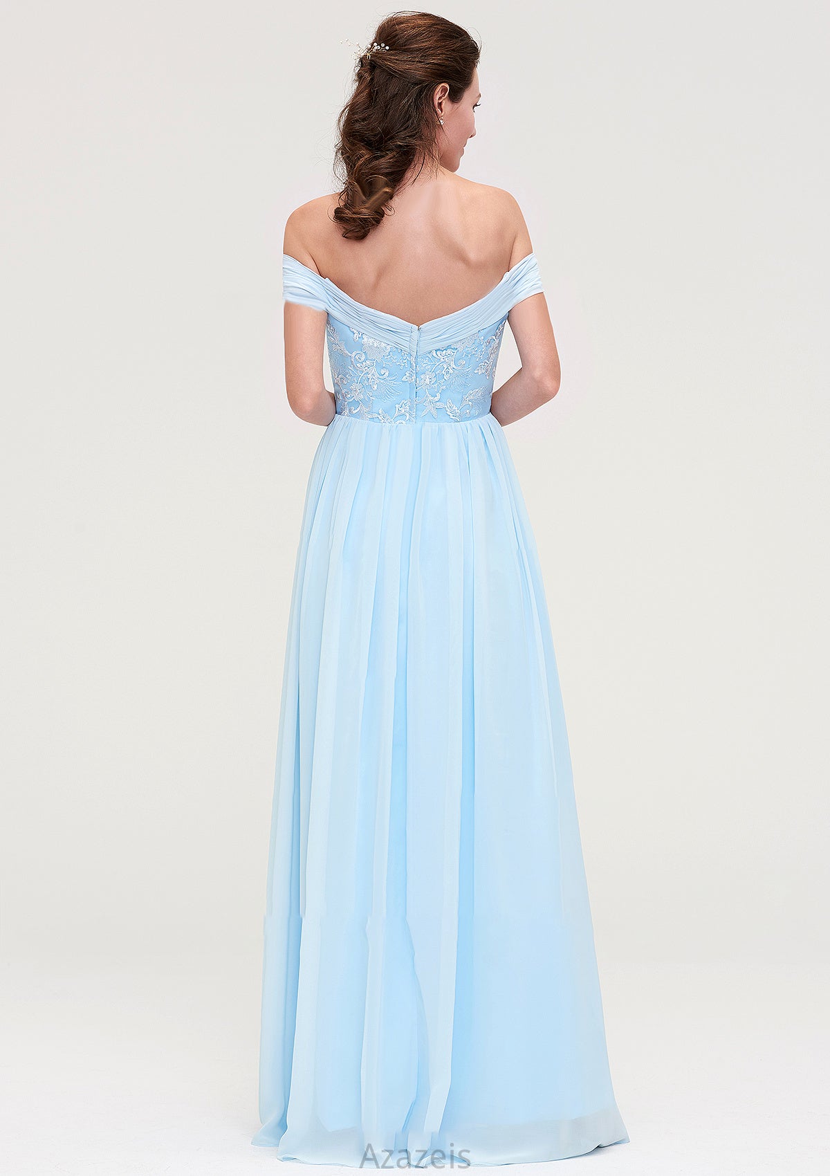 Off-the-Shoulder Sleeveless Chiffon A-line/Princess Long/Floor-Length Bridesmaid Dresseses With Pleated Appliqued Taniya DFP0025431