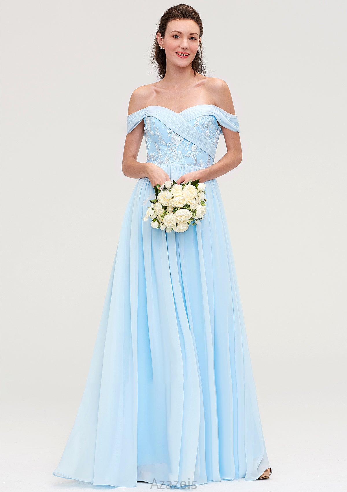 Off-the-Shoulder Sleeveless Chiffon A-line/Princess Long/Floor-Length Bridesmaid Dresseses With Pleated Appliqued Taniya DFP0025431