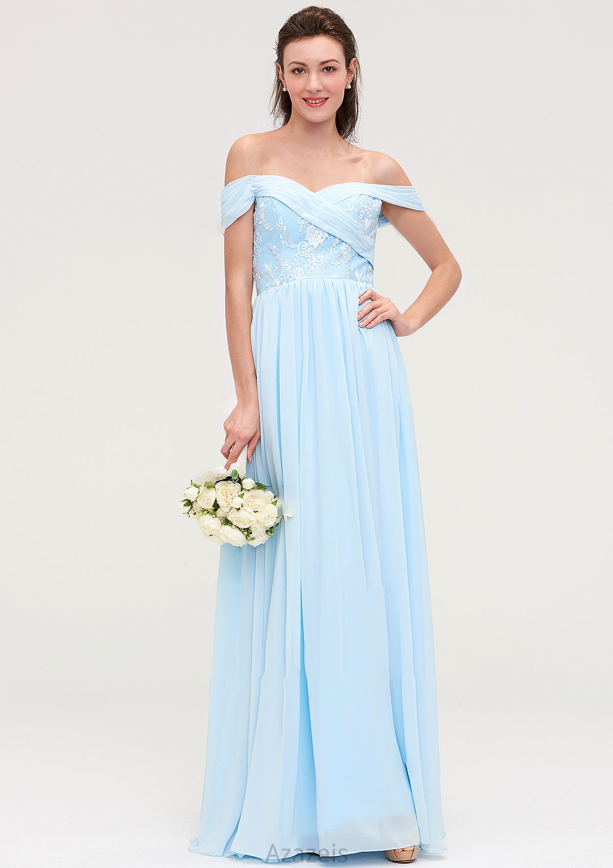 Off-the-Shoulder Sleeveless Chiffon A-line/Princess Long/Floor-Length Bridesmaid Dresseses With Pleated Appliqued Taniya DFP0025431