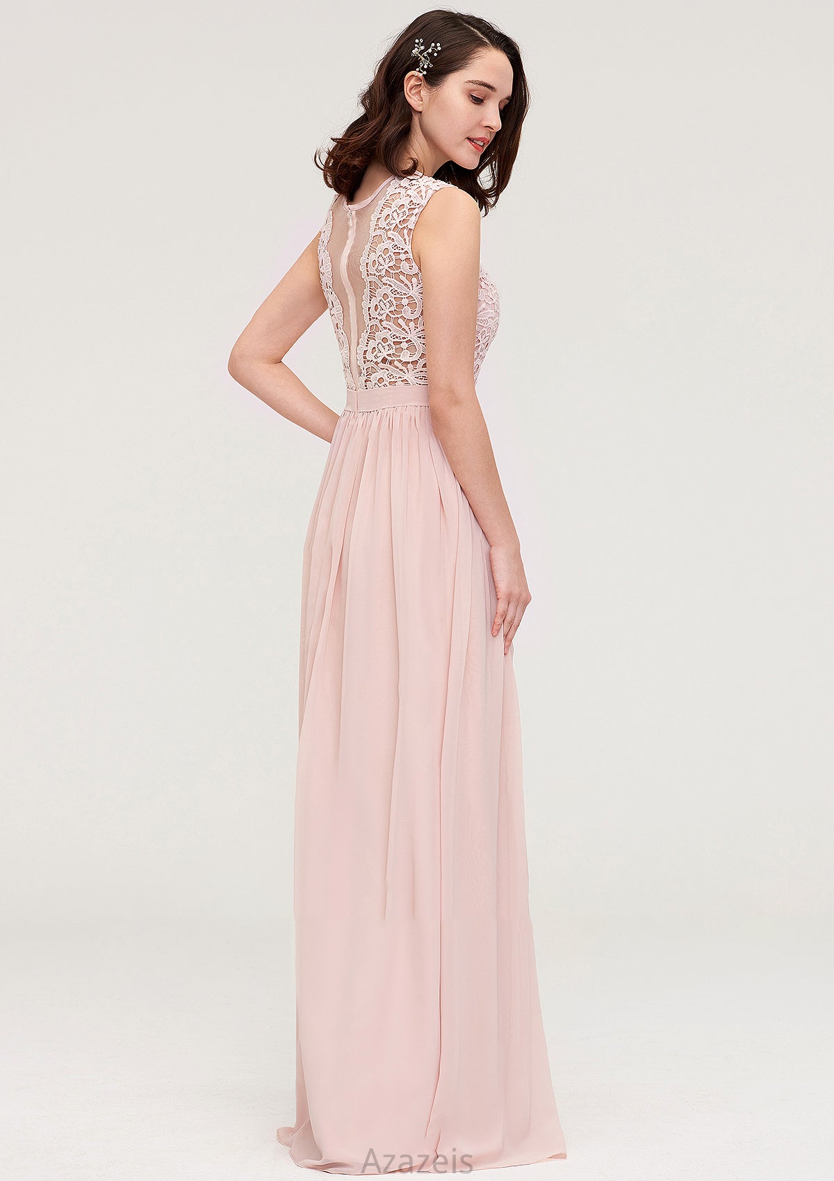 Sleeveless Scalloped Neck Long/Floor-Length Chiffon A-line/Princess Bridesmaid Dresses With Lace Vivien DFP0025434