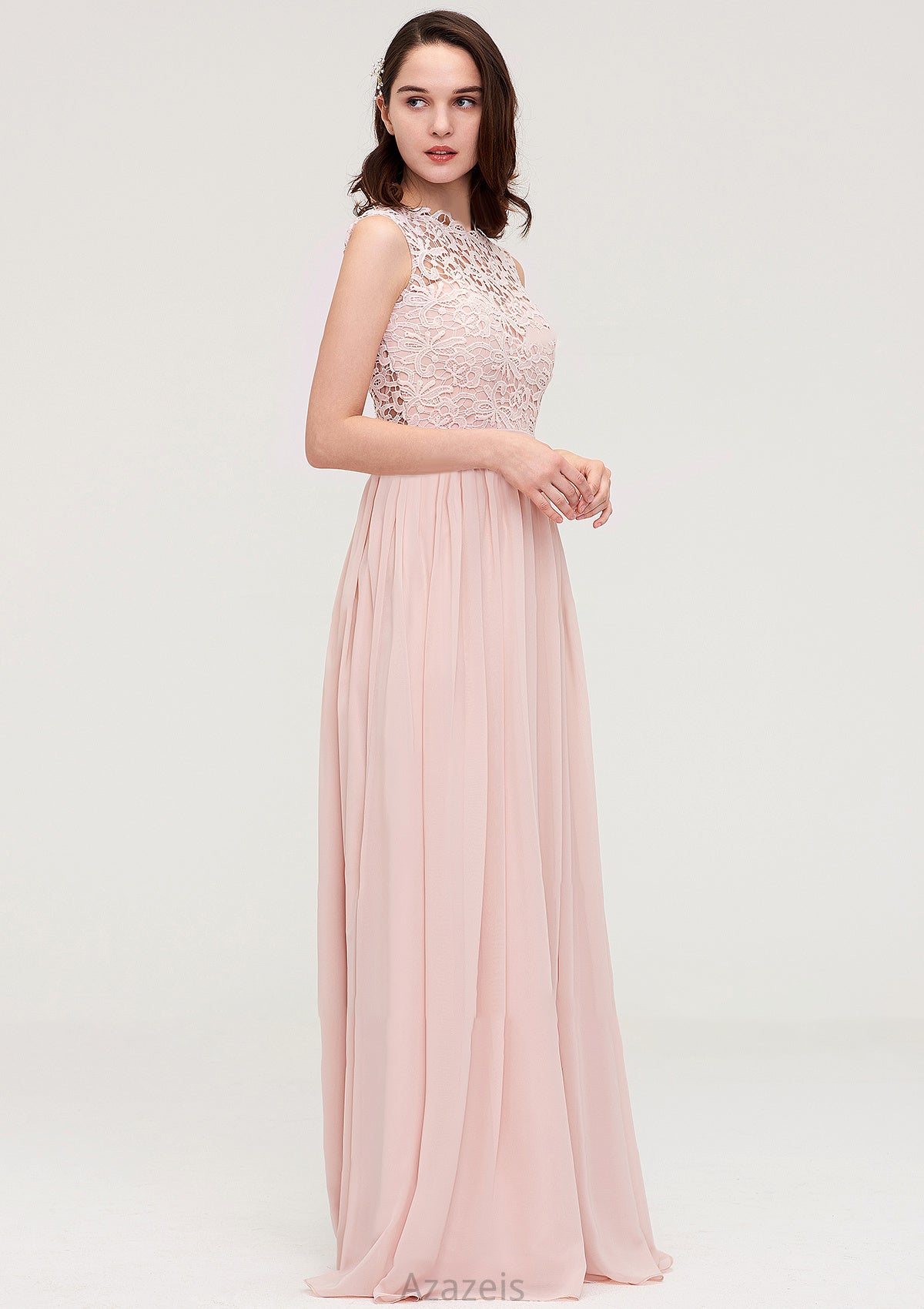 Sleeveless Scalloped Neck Long/Floor-Length Chiffon A-line/Princess Bridesmaid Dresses With Lace Vivien DFP0025434